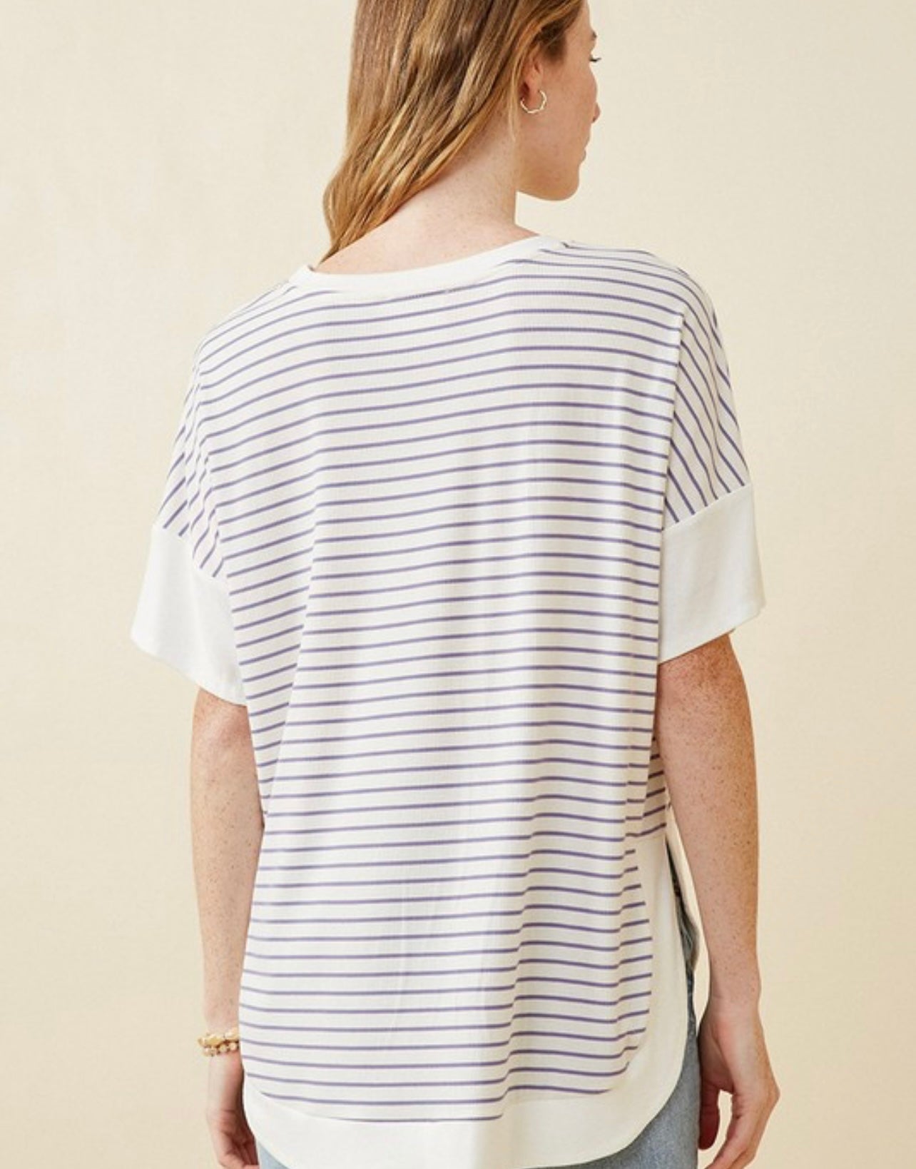 Lavender Womens Ribbed Knit Contrast Detail Pocket Tee