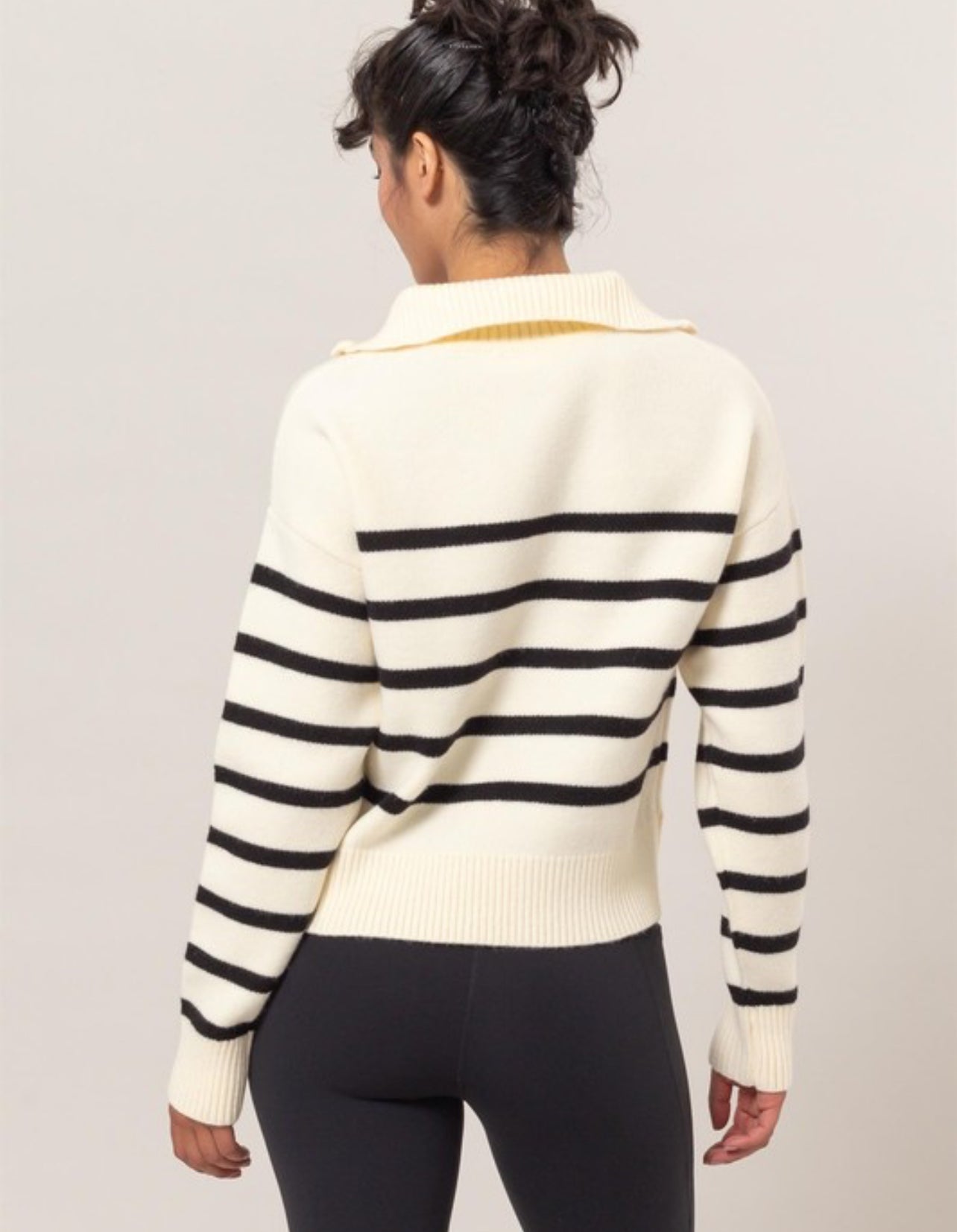 Cream/Black Drop Shoulder Half Zip Sweater