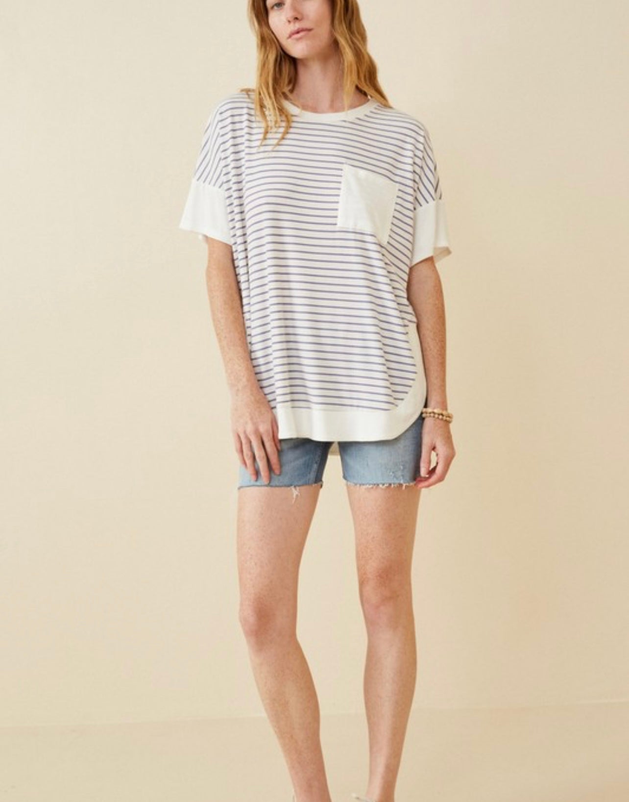 Lavender Womens Ribbed Knit Contrast Detail Pocket Tee