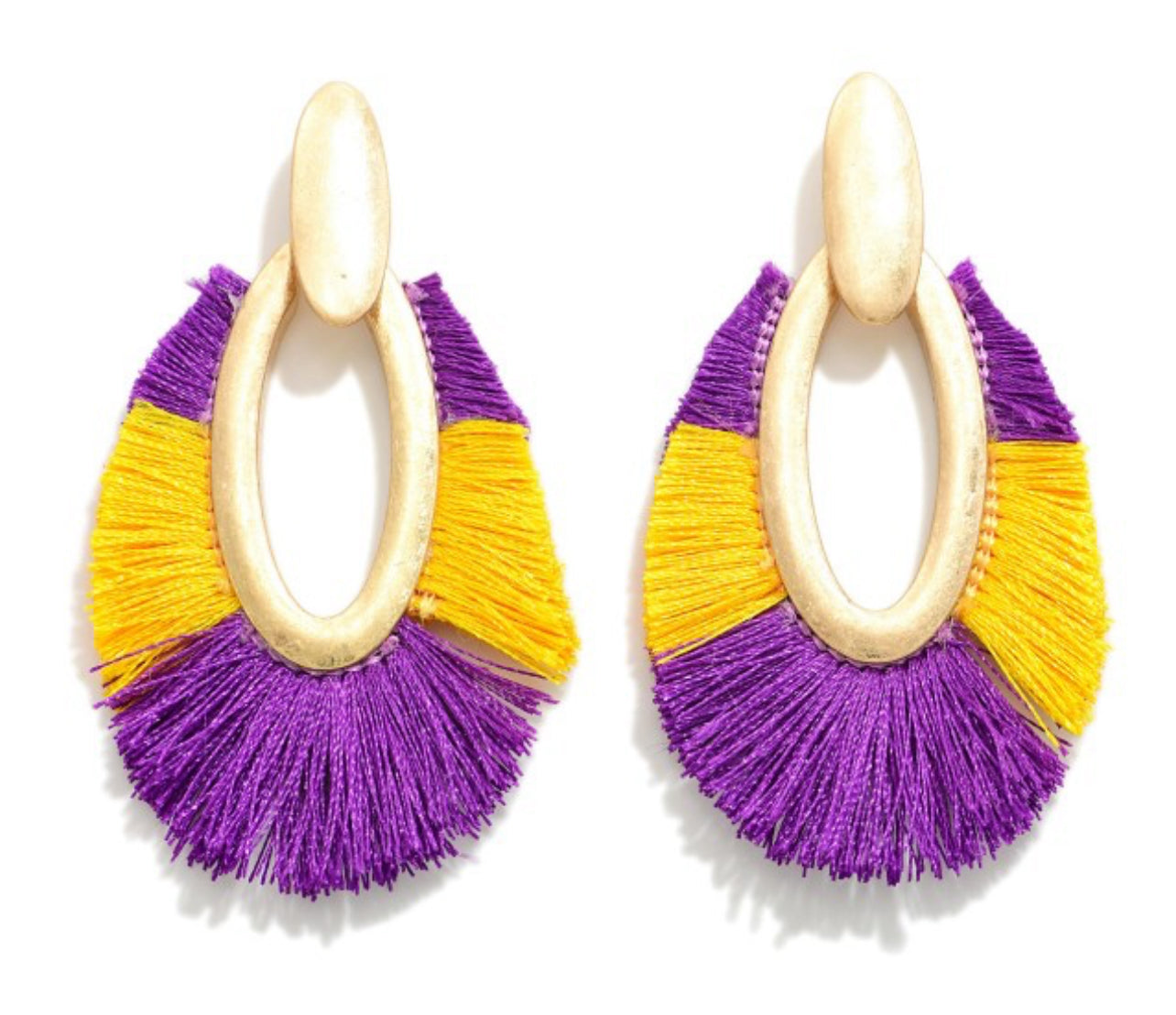 Purple/Gold Two Tone GameDay Tassel Drop Earring
