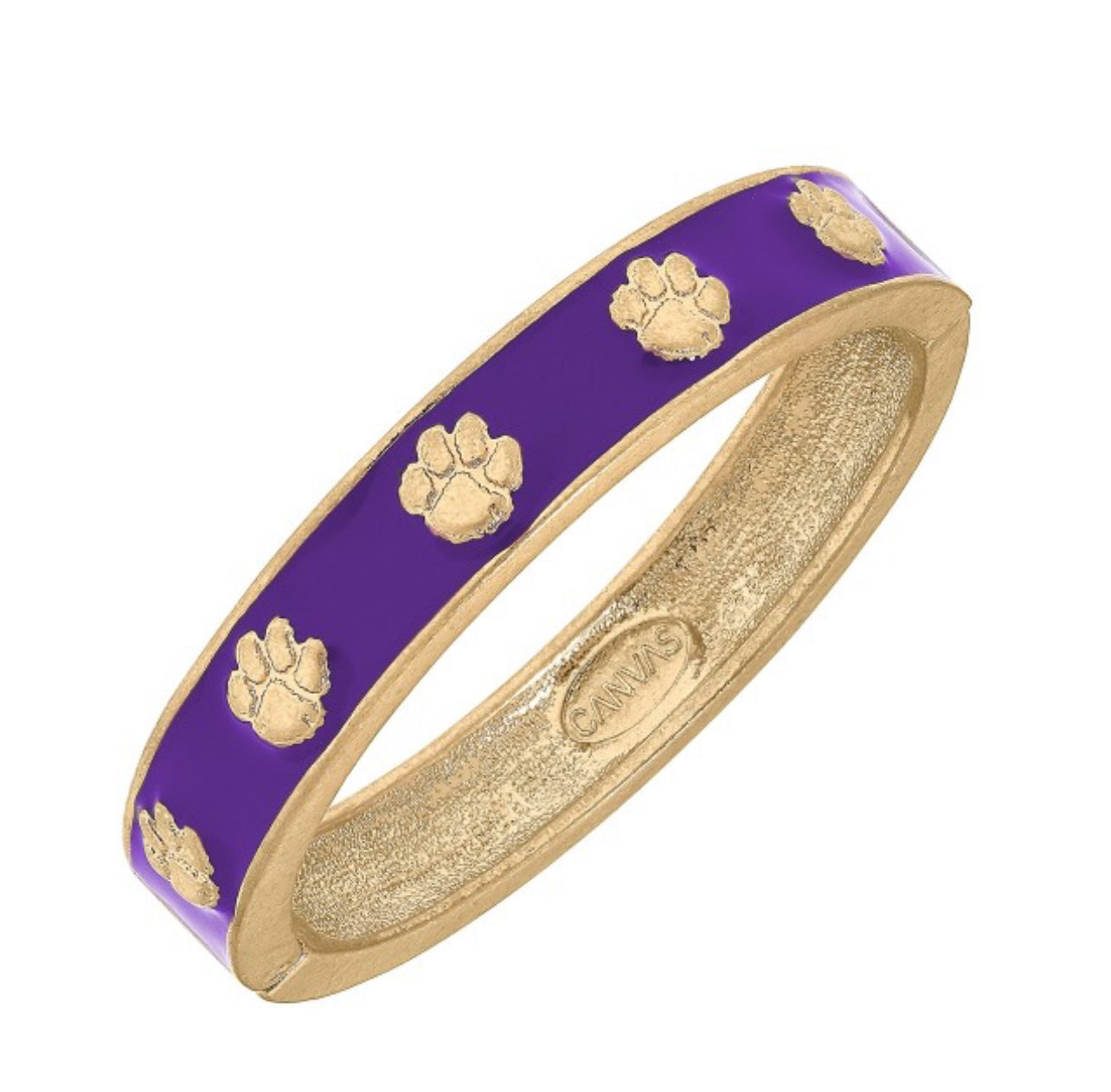 Purple Paw NCAA Officially Licensed Logo Hinge Bracelet by Canvas Style - NCAA Officially Licensed - Nickel Free Base Metal with Worn Gold Plating