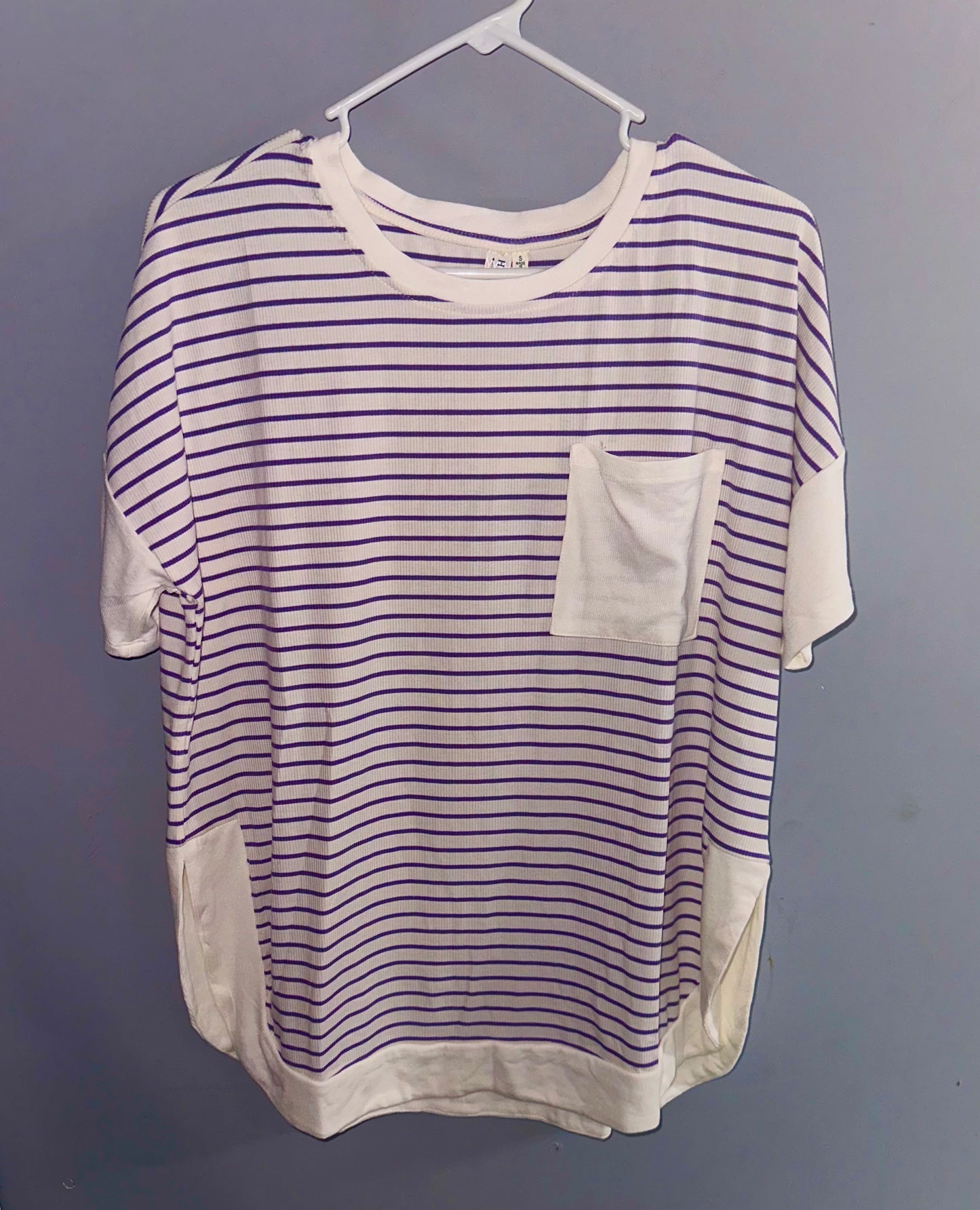 Lavender Womens Ribbed Knit Contrast Detail Pocket Tee