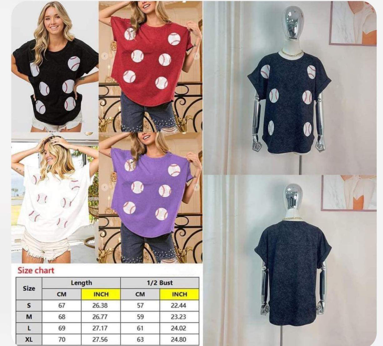 Baseball & Sequins Oversized Top