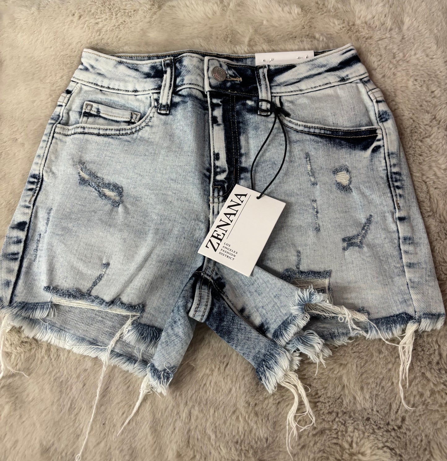 Acid Wash Distressed Hem Shorts