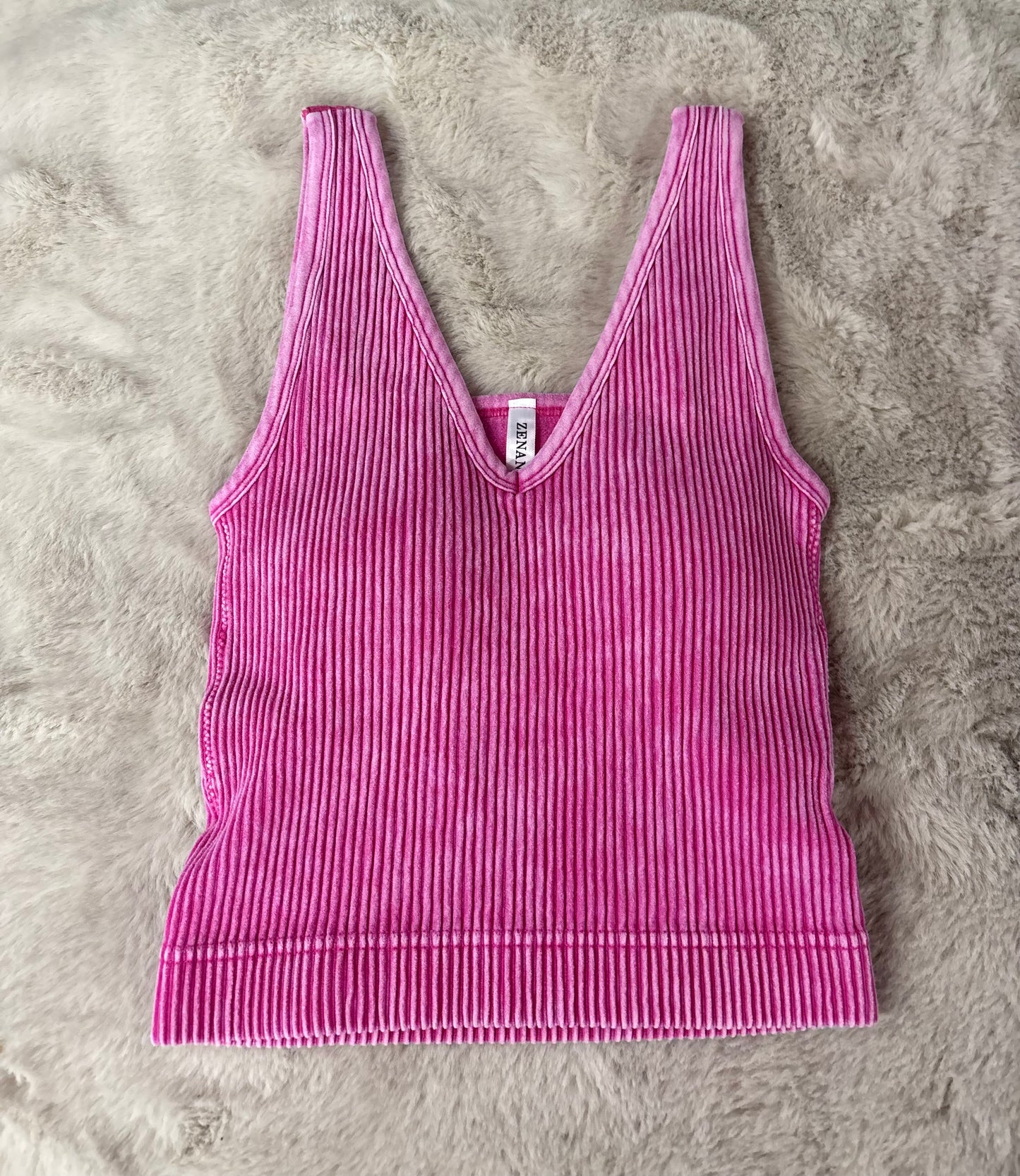 Hot Pink Ribbed V-Neck Tank
