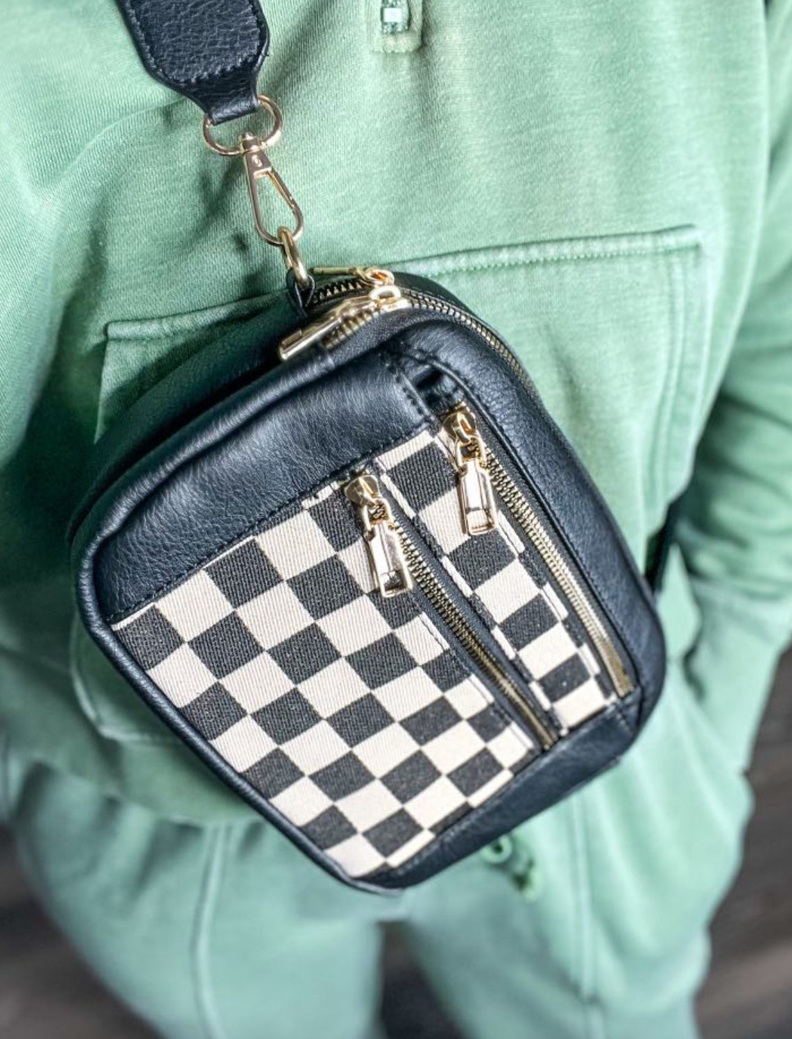 Black Checkered Crossbody
