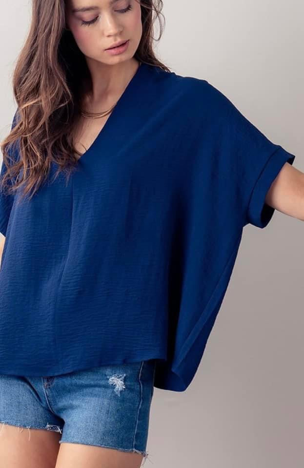 Oversized VNeck Folded Short Sleeve Top