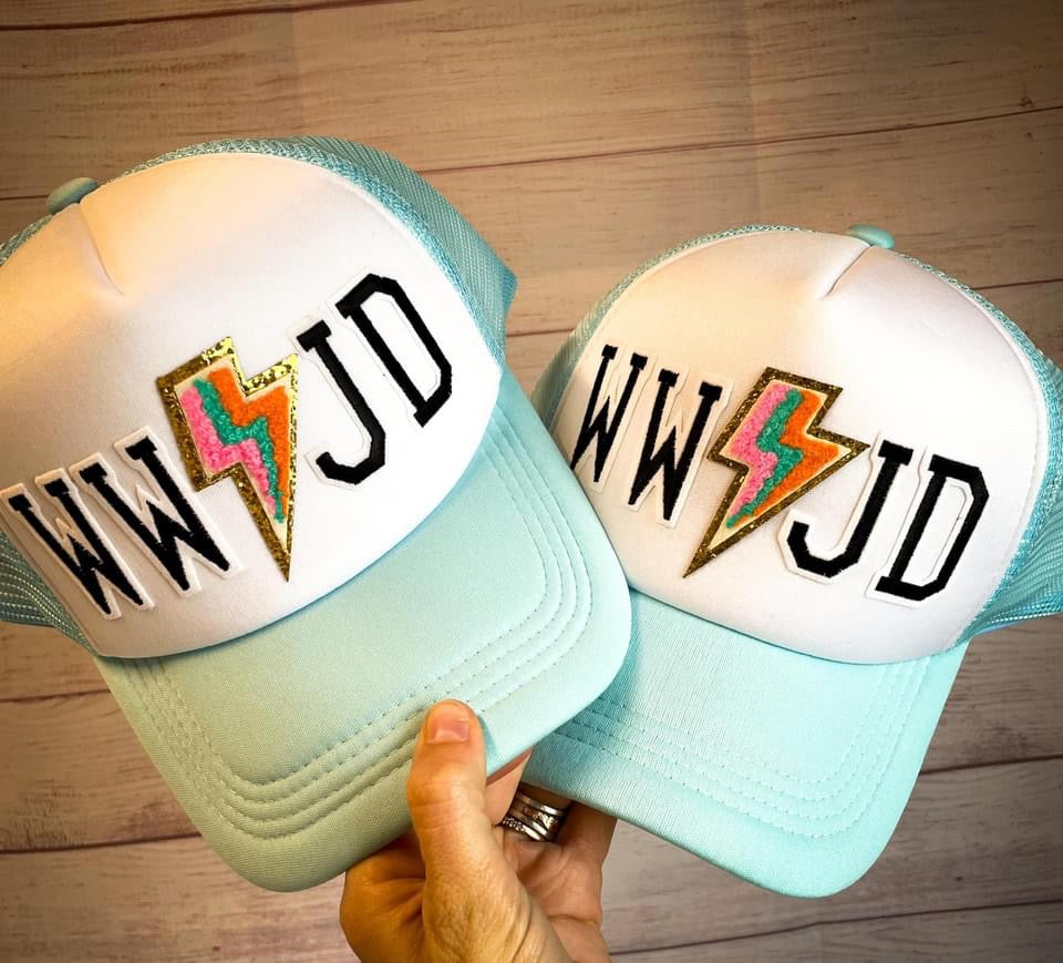 Baby Blue WWJD (what would Jesus do?) Trucker Hat
