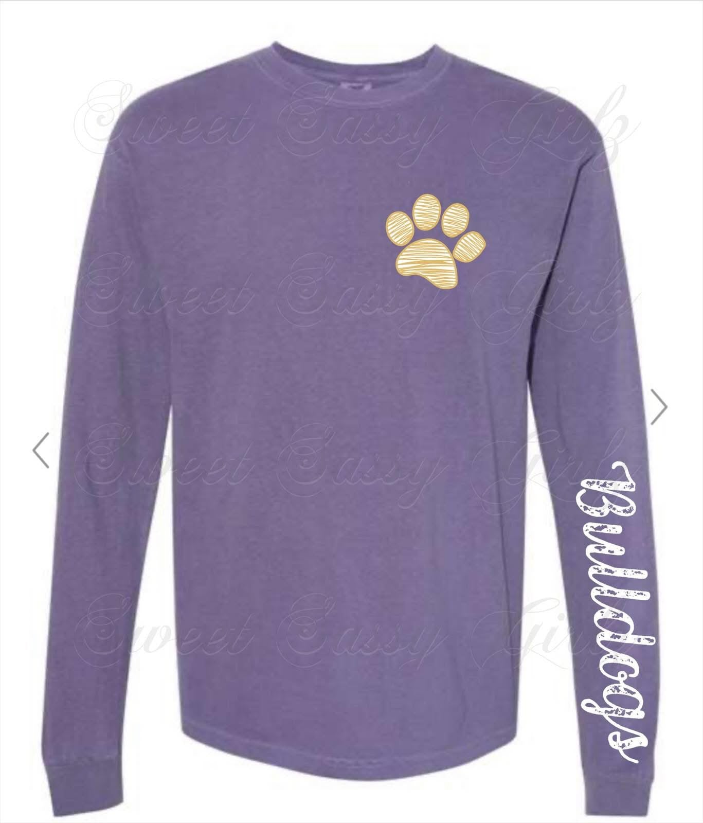 Paw Print + Sleeve Bulldogs Design | Comfort Colors LS Tee