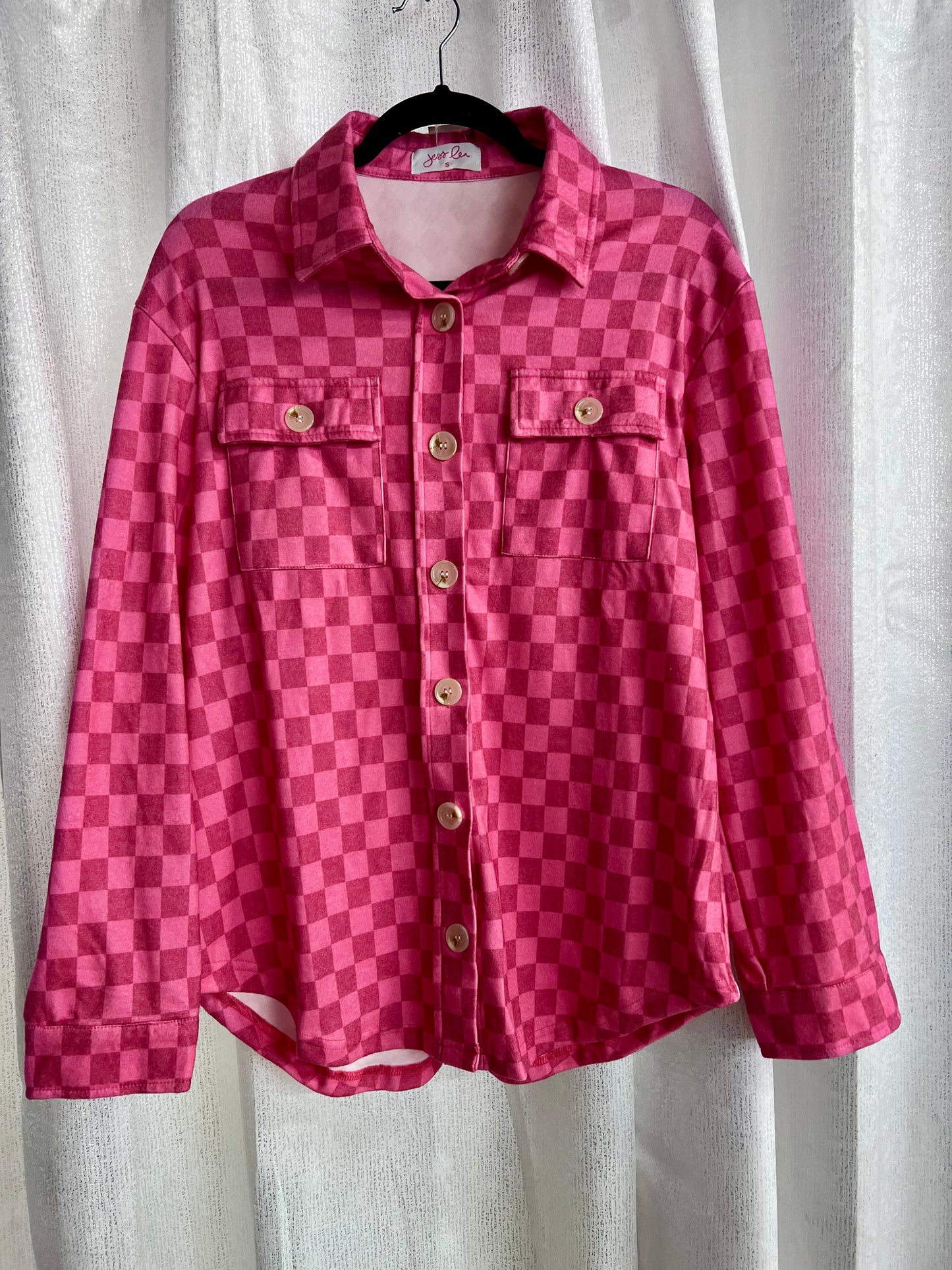 Pink Chelsey Checkered Button Up Top