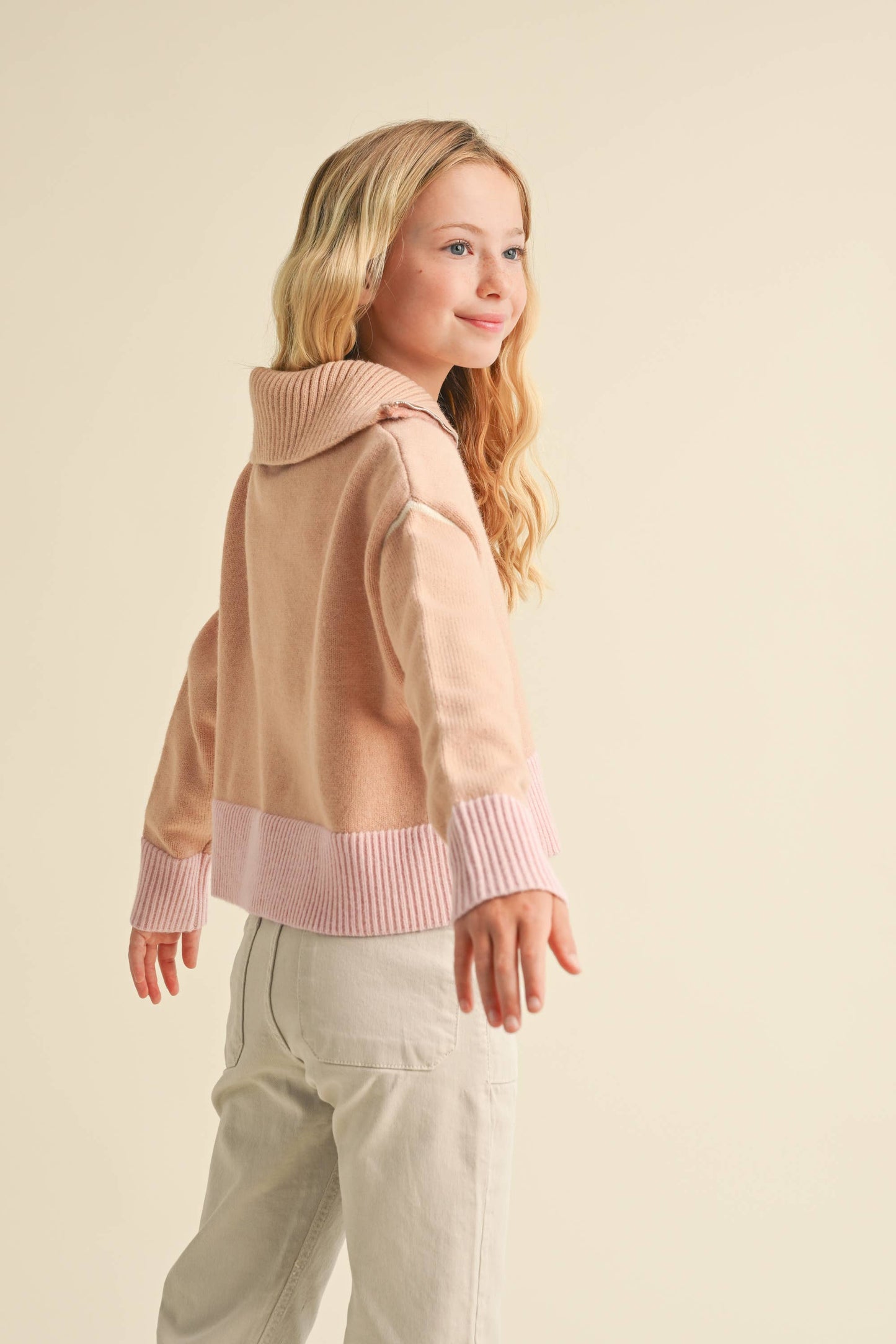 TWEEN GIRLS HALF ZIP SAILOR COLLAR SWEATER