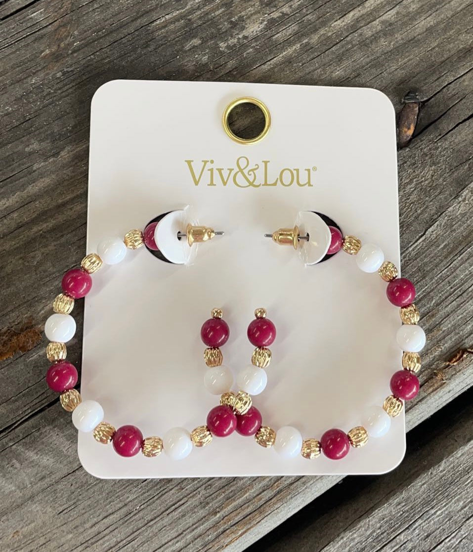 Garnet & White Game Day Hoop Earrings