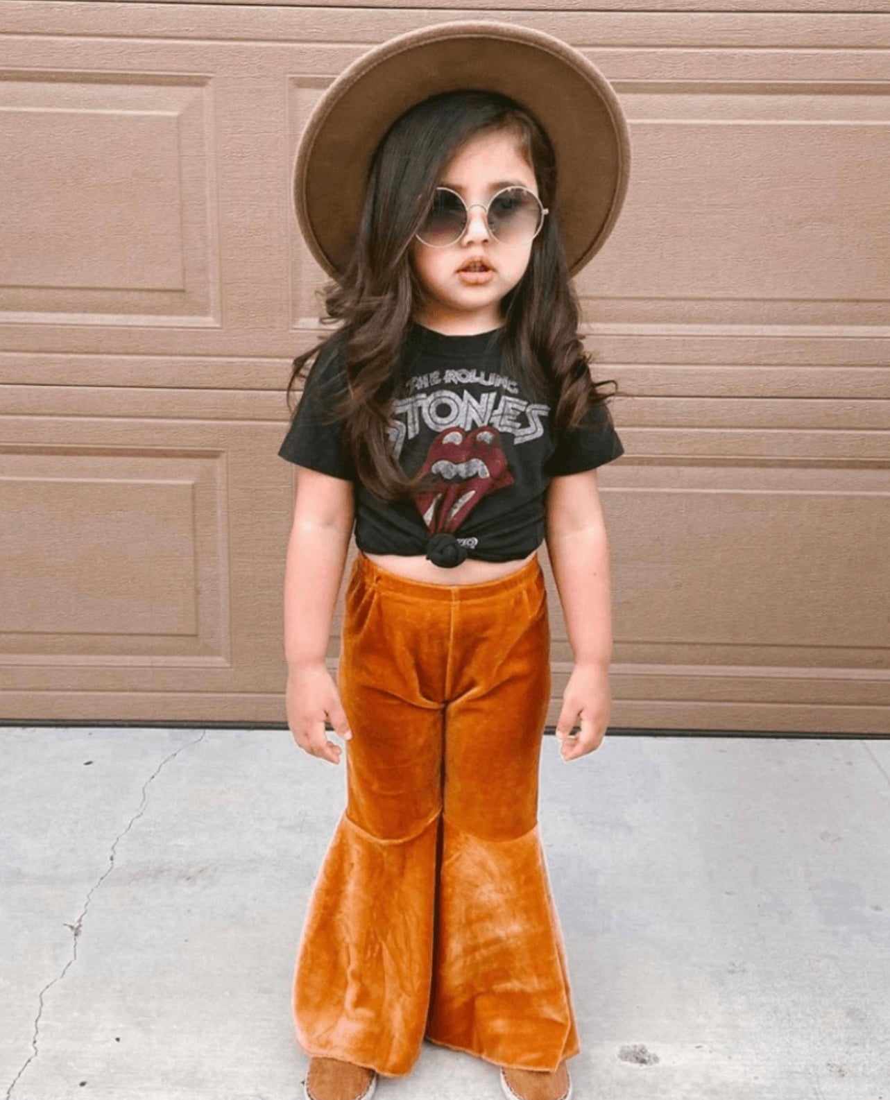 Lina Pleated Velour Bell Bottoms - Camel
