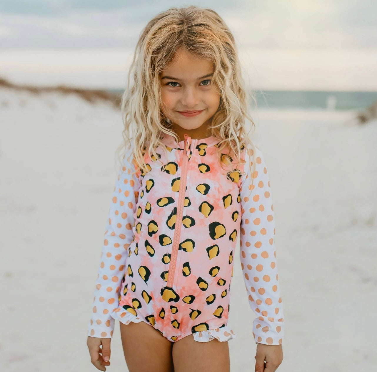 Pink Leopard Zip Rash Guard Swimsuit
