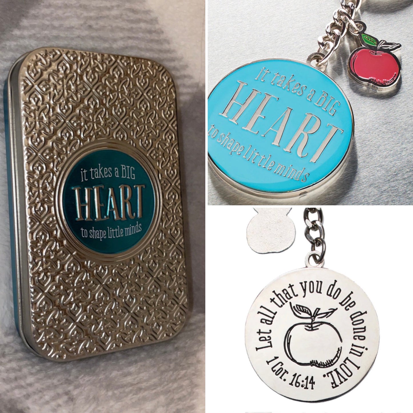 Teacher It Takes A Big Heart Keychain - Blue Tin