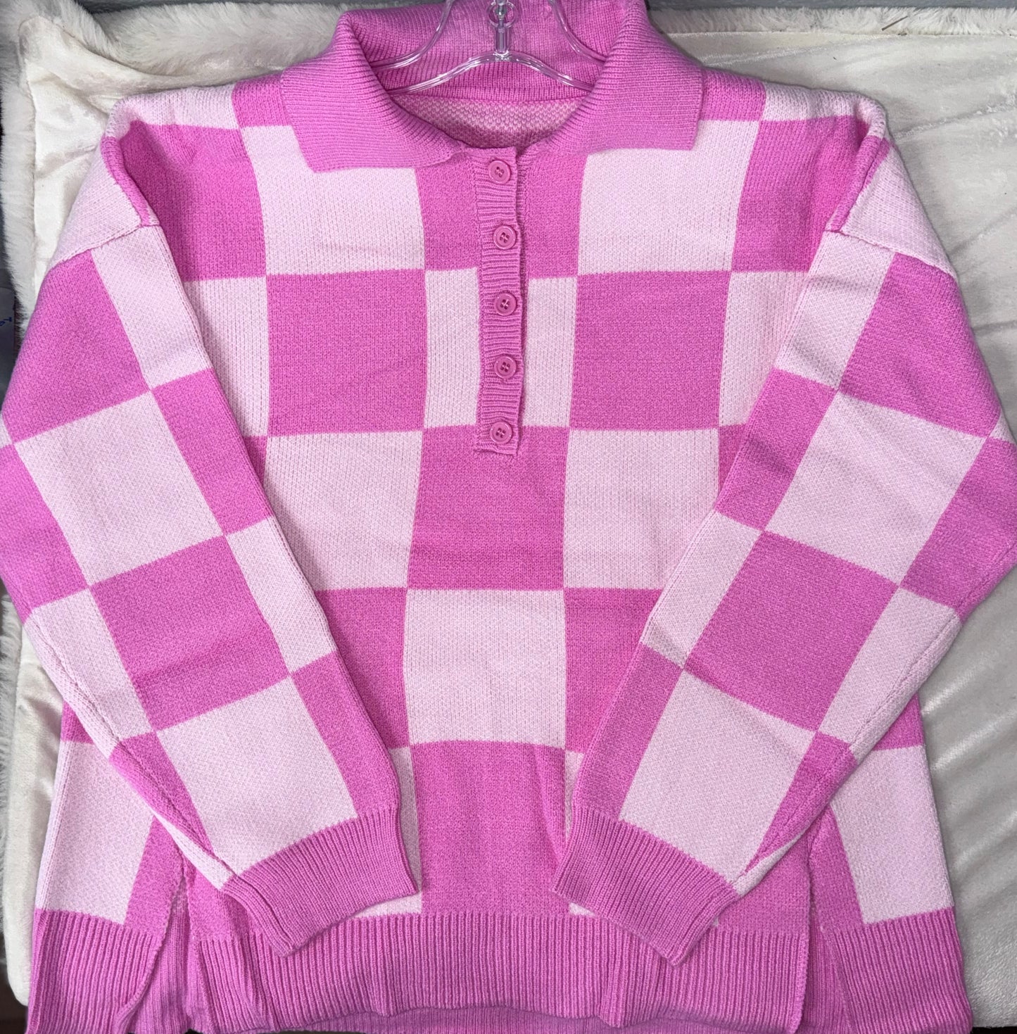 Pink Checkered Sweater