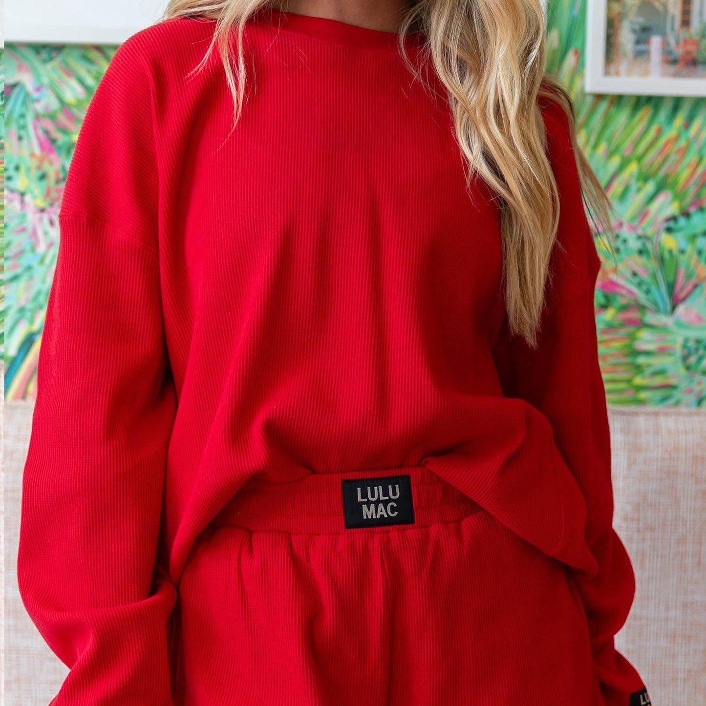 LM-WAFFLE LONGSLEEVE TOP-RED: RED / Medium