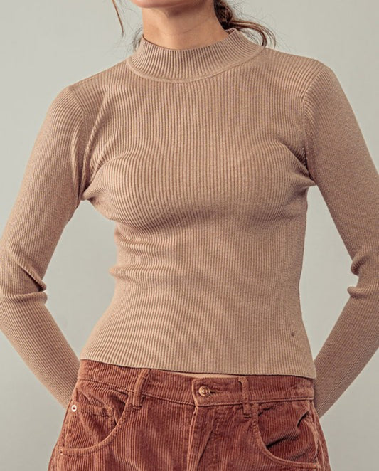 Khaki Slim Fit Mock Neck Sweater