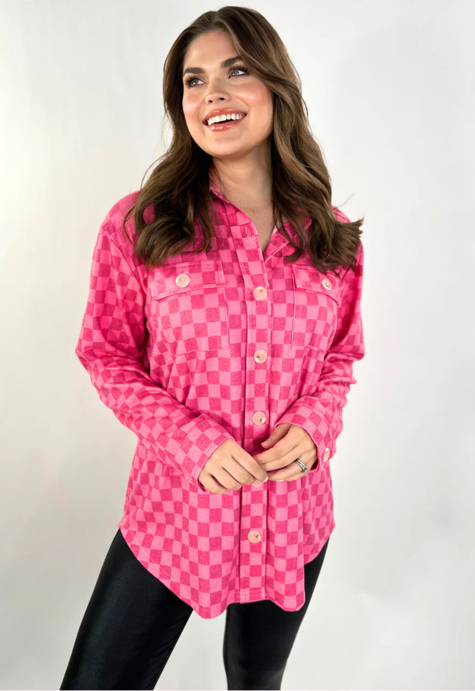 Pink Chelsey Checkered Button Up Top