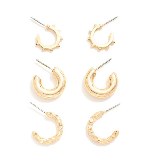 Metal Tone Hoop Earrings - Set Of 3