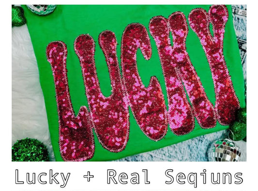 Green Lucky T-Shirt | Embroidered + Real Sequins