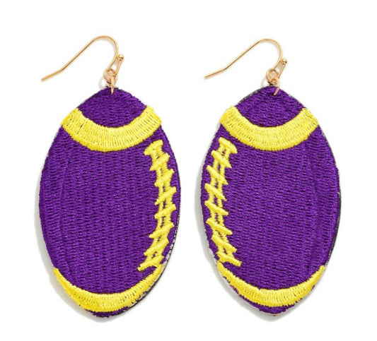 Purple/Gold Football Patch GameDay Drop Earring