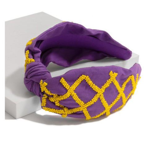 Game Day Seed Beaded Hollow Checkered Knotted Headband