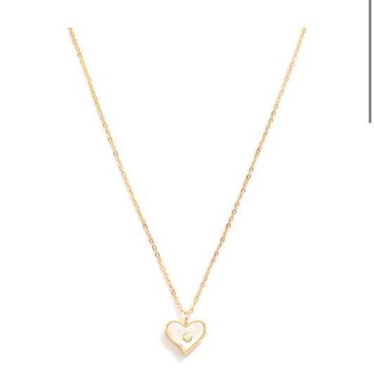 Pearlescent Heart Pendant Dainty Chain Link Necklace Featuring