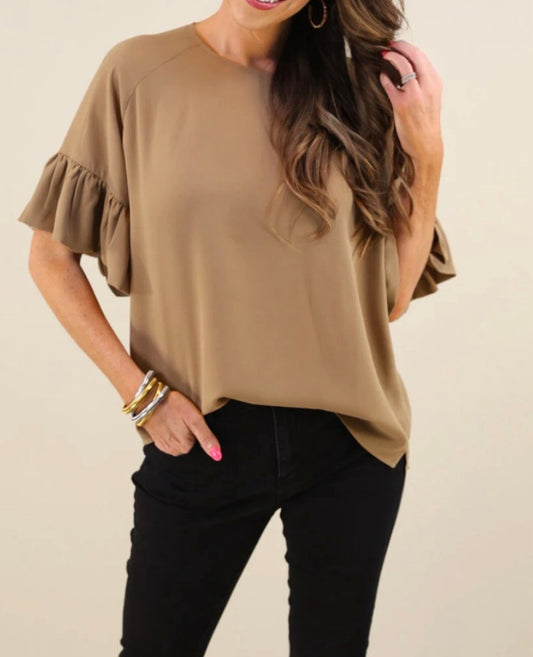 Latte Ruffle Sleeve Top