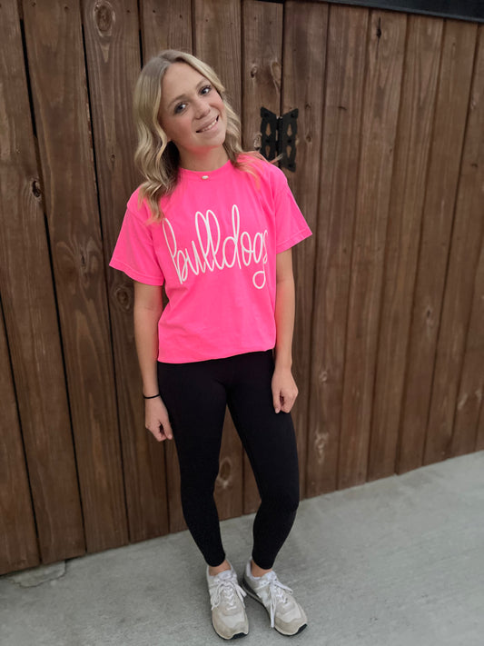 Pink Bulldogs Puff Print | Comfort Colors Tee