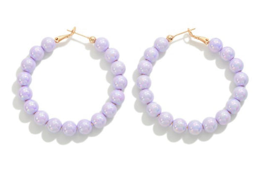 Lavender Pearlescent Pastel Beaded Drop Hoop Earrings