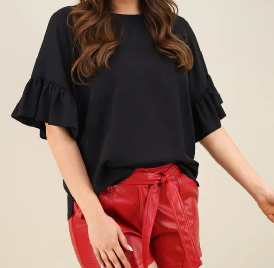 Black Ruffle Sleeve Top