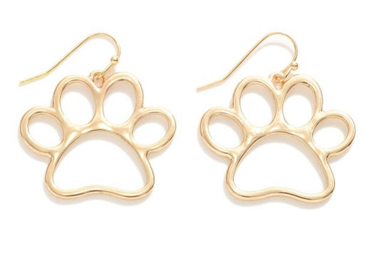 Gold Tone Paw Print Drop Earring