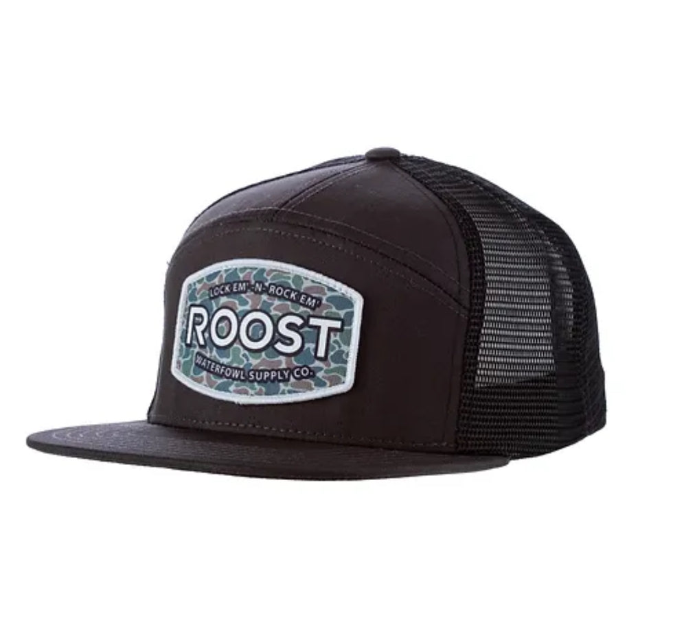 Roost Black 7 Panel Camo Patch Hat (RH-R-36)
