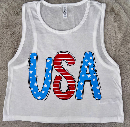 USA Cropped White Bella Tank