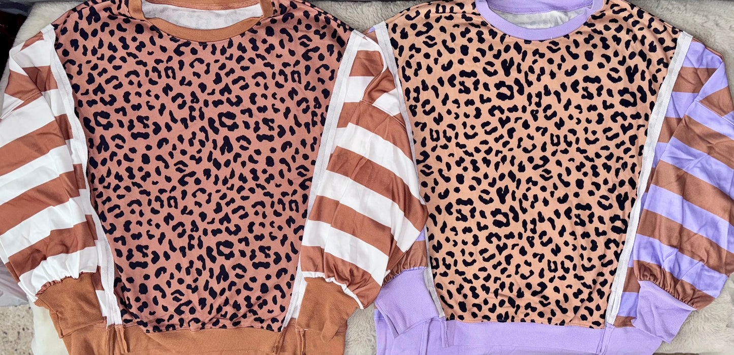 Leopard Striped Sleeve Sweater