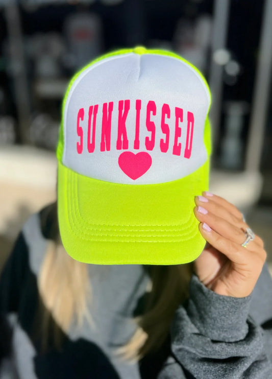 *TRUCKER HAT PUFF* Neon Pink Sunkissed on Neon Yellow Hat