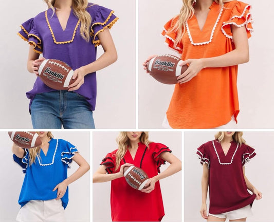 🏈GAME DAY RUFFLE SLEEVE SCALLOP TRIM TOP 🏈