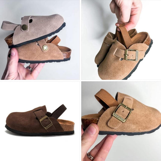 Leather Kids Clogs with Heel Strap