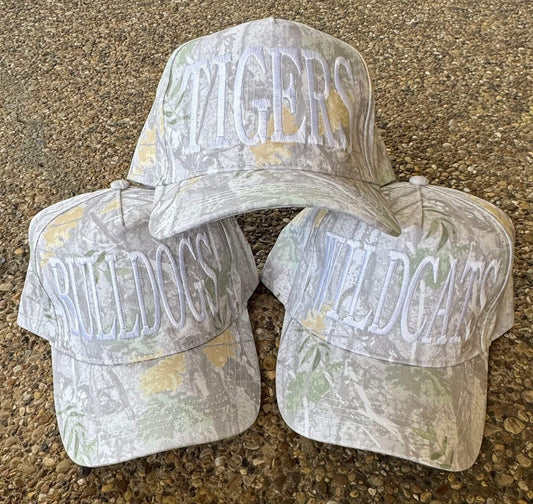 White Washed Embroidered Camo Hats