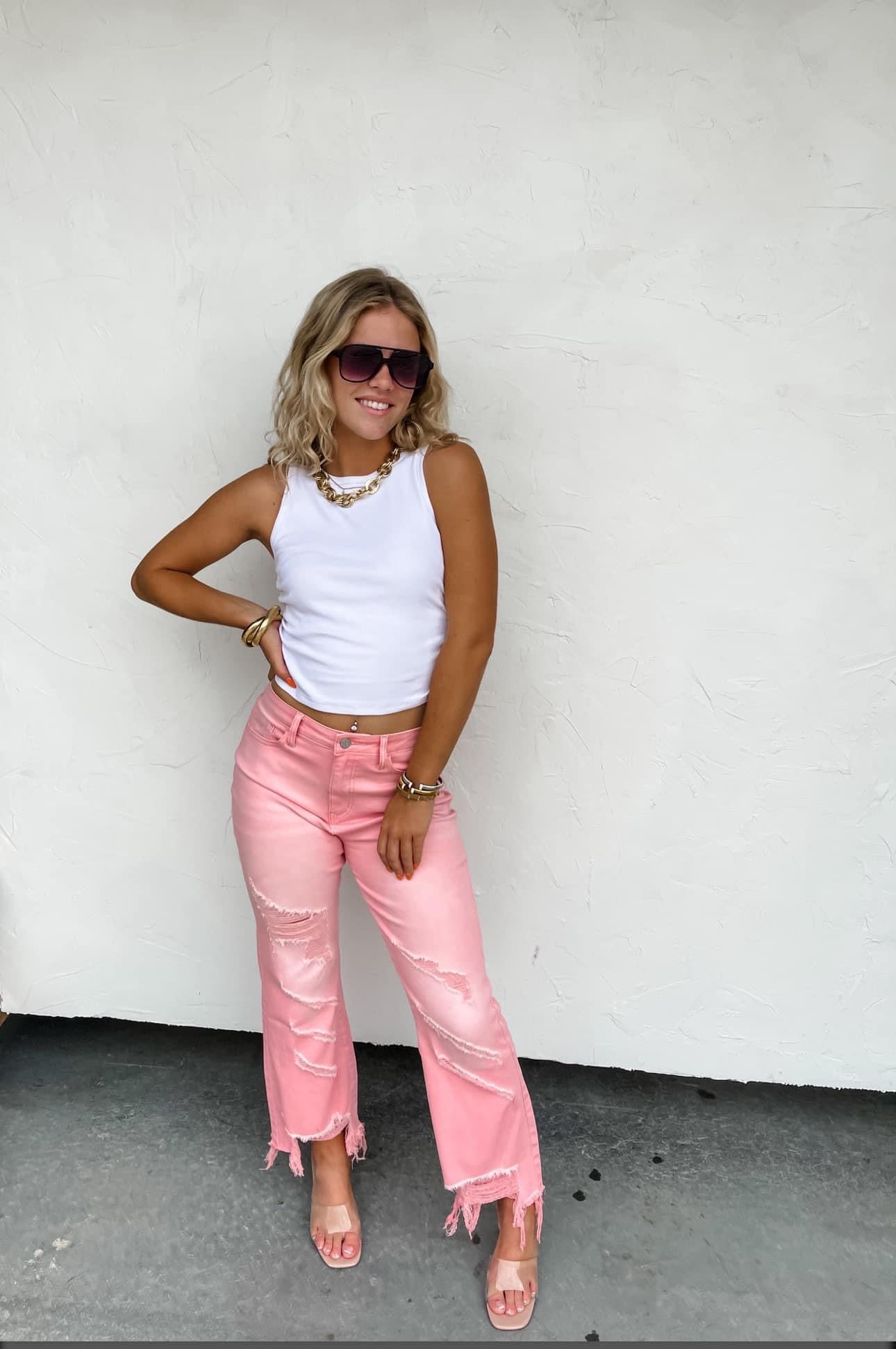 PINK URBAN DISTRESSED CROP JEAN