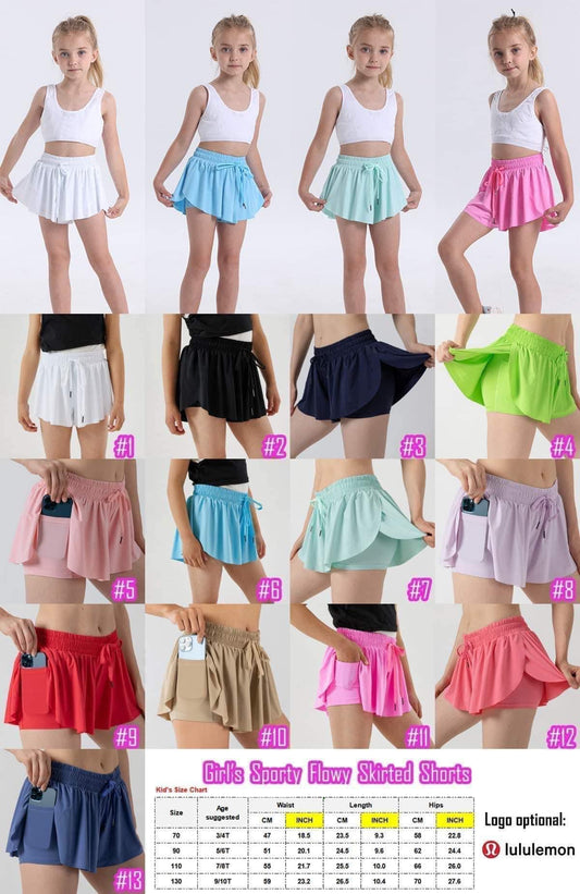 GIRLS SPORTY FLOWY SKIRTED SHORTS (NO LOGO) - PREORDER