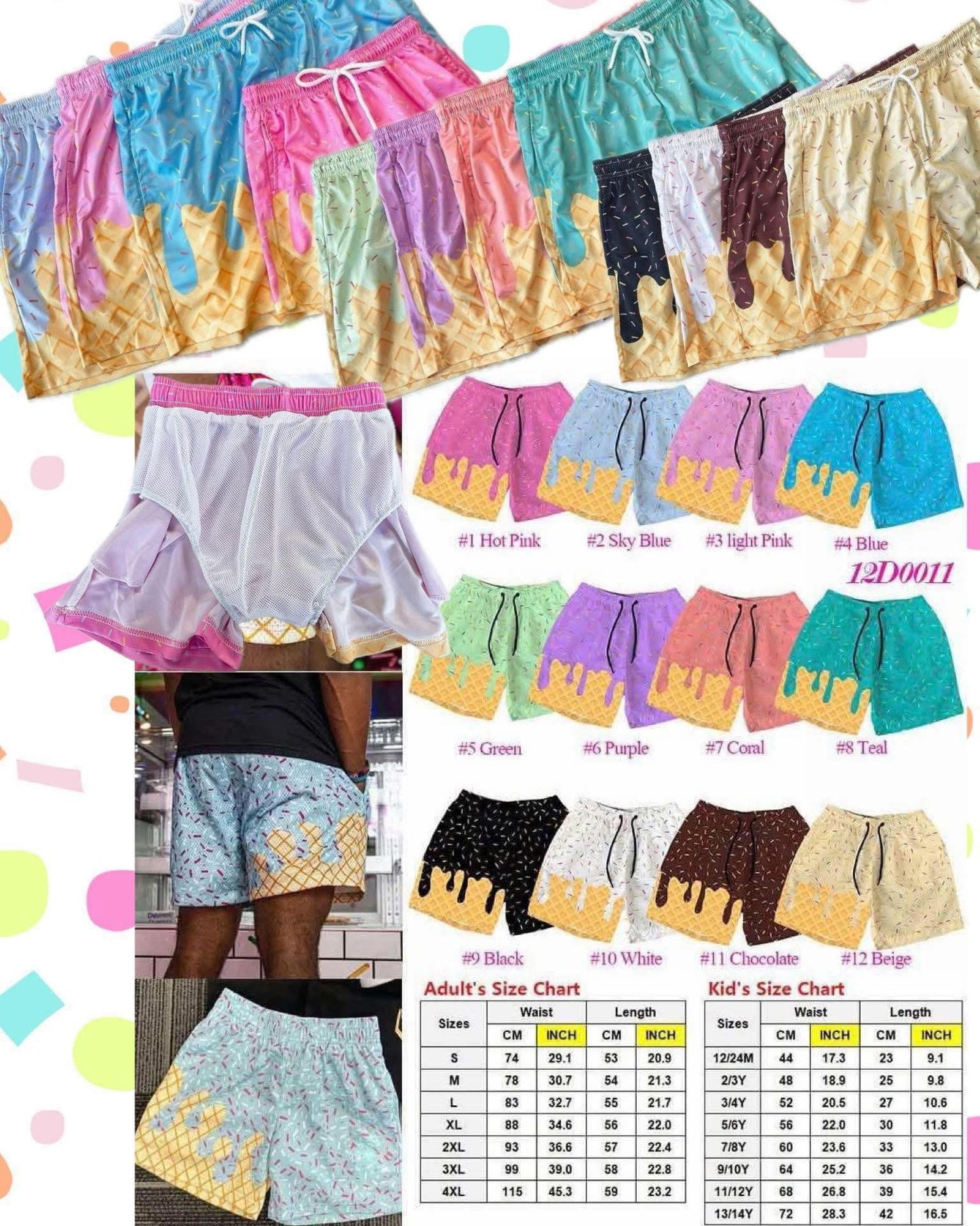 Kids Ice Cream Drip Athletic Shorts