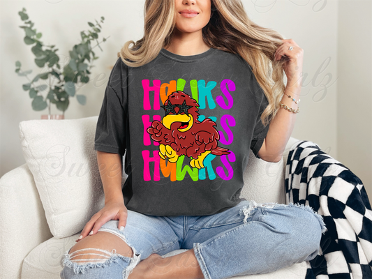 Neon Colorful Hawk | Pepper Comfort Colors Tee