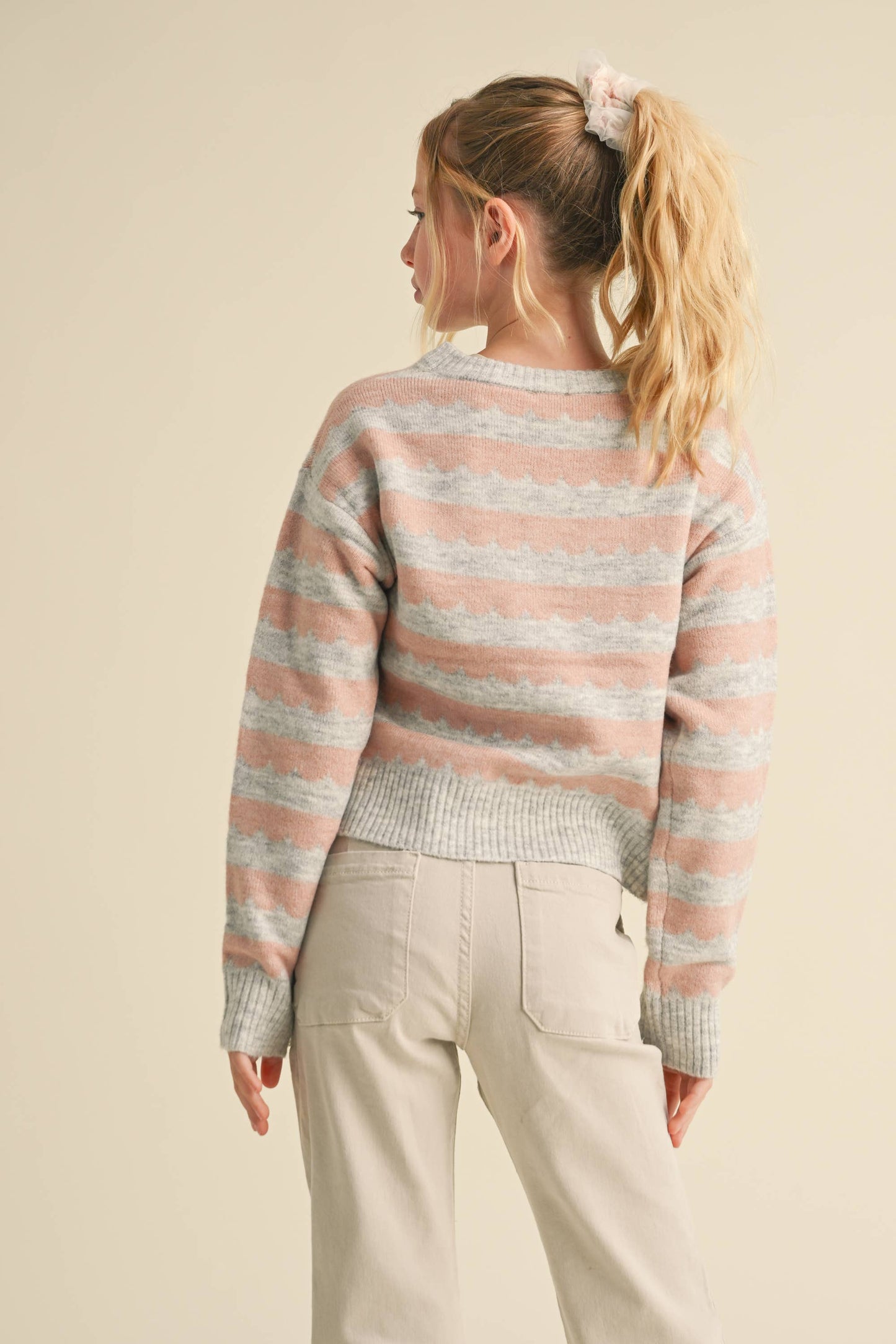 GIRLS STRIPED CREW NECK SWEATER