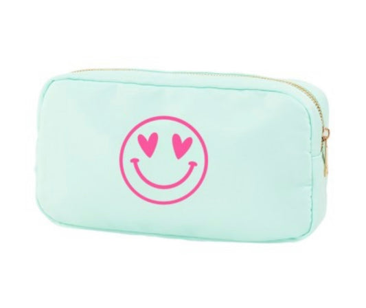 Heart Smiley Face Embroidery Mint Accessory Bag