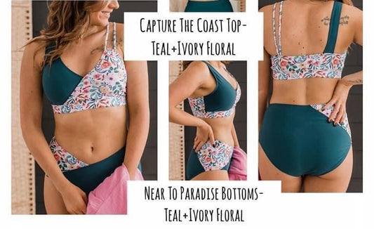 Teal + Ivory Floral Swimsuit