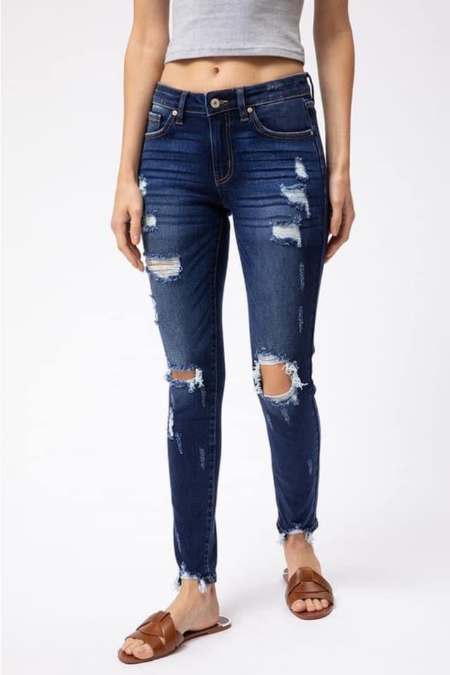 MID RISE DISTRESSED SUPER SKINNY JEANS