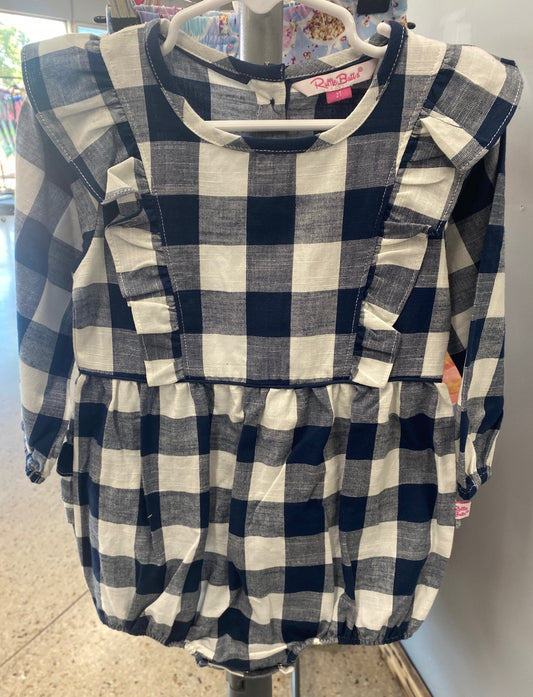 Ruffle Butts Navy Plaid Romper