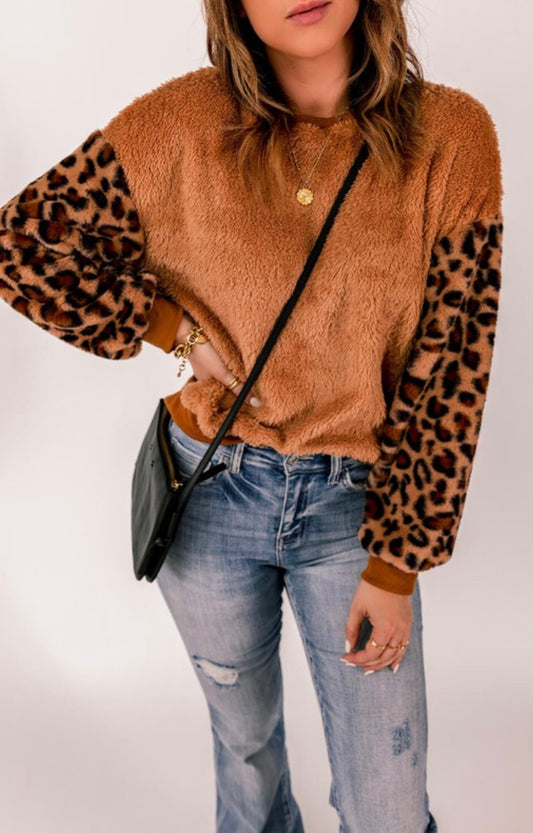 Leopard Print Plush Hoodie